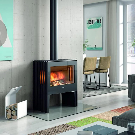 Hergom Glance L Freestanding Wood Fireplace (Includes heat shield)