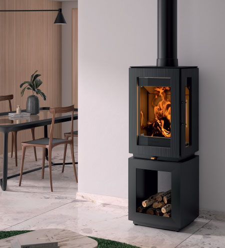 Hergóm Glow Wood Fireplace with Wood Storage (Includes heat shield)